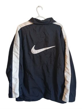 Vintage 90's Nike Black Windbreaker Jacket with White Accents Large Streetwear